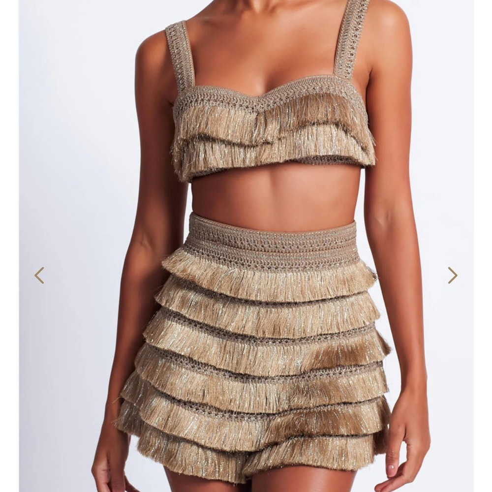 Patbo metallic gold Fringe Two-Piece Set